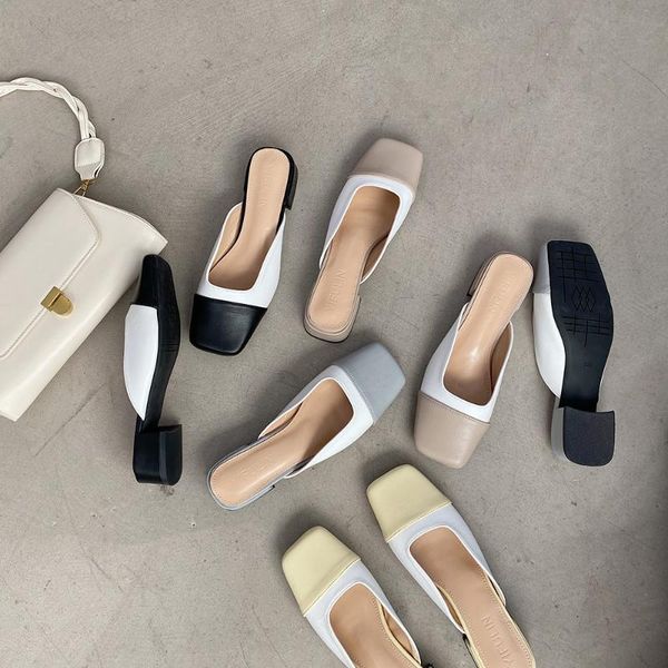 

sandals women's 2021 summer style temperament simple thick heel outer wear half drag mary jane shoes, Black