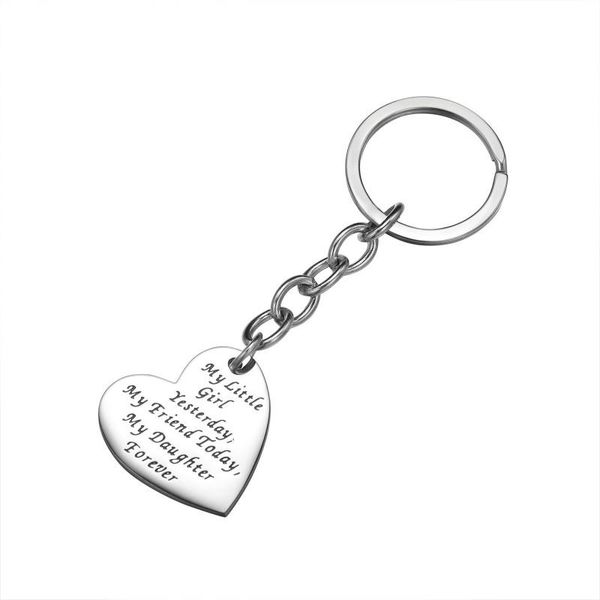 

keychains "father mother and daughter" heart keychain for parents daughter stainless steel personality jewelry words carved key ri, Silver