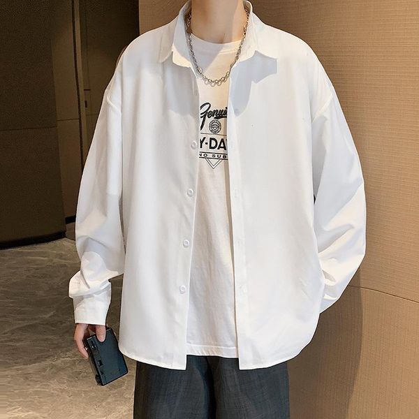 

men's casual shirts long sleeve shirt men autumn thin loose harajuku style white hong kong trendy plus size handsome, White;black