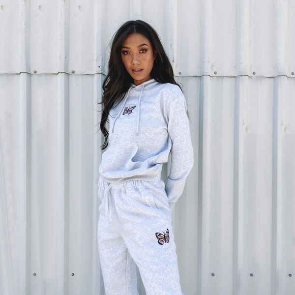 

pant Two-piece butterfly presses tender sweatpants sports way women, White
