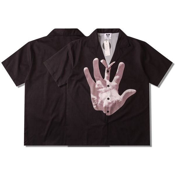 

trendy men's couple's digital 3d palm print loose lapel summer short sleeve casual shirt, White;black