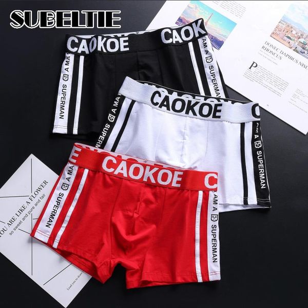 

underpants subeltie cotton men boxers man short breathable flexible comfortable shorts underwear seamless letter panties -xxl, Black;white