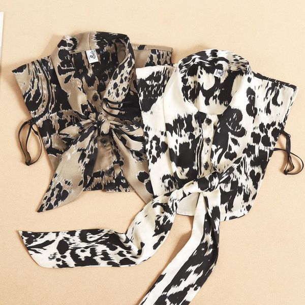 

bow ties front tie fake collar for women shirt detachable collars false vintage printed faux col blouse half nep kraagje, Black;gray