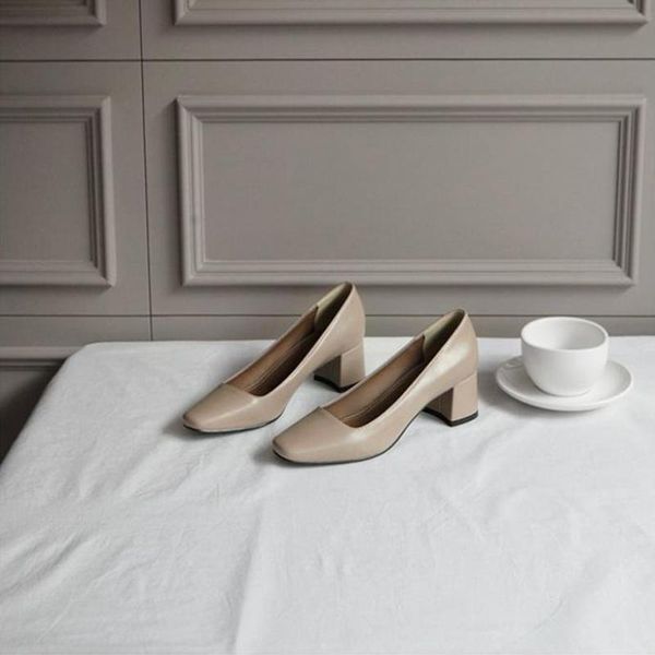 

dress shoes korean fashion spring square toe thick heels solid color vintage women slip autumn casual comfortable waterproof, Black