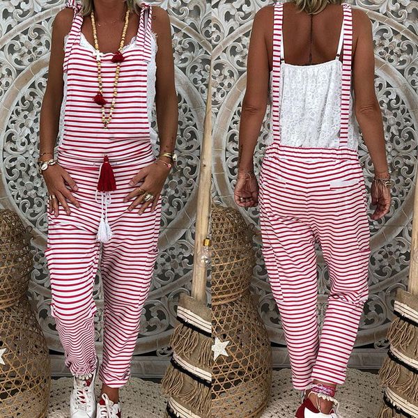 

women's jumpsuits & rompers vintage stripes romper sleeveless casual party overall summer jumpsuit, Black;white