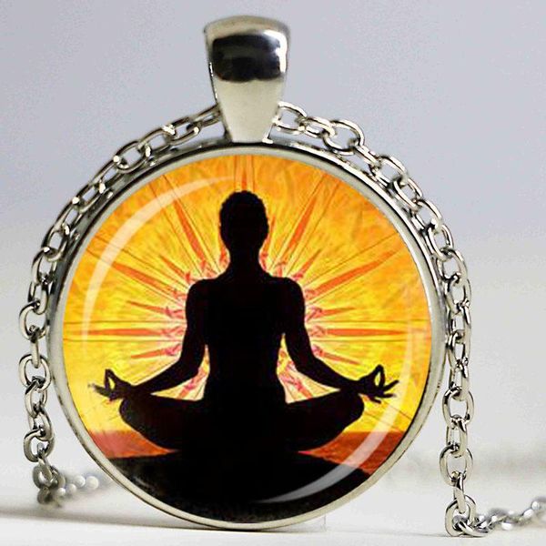 

spiritual yoga meditation glass dome pendant necklace diy handmade fashion buddhist amulet jewelry om charm trendy gift necklaces, Silver