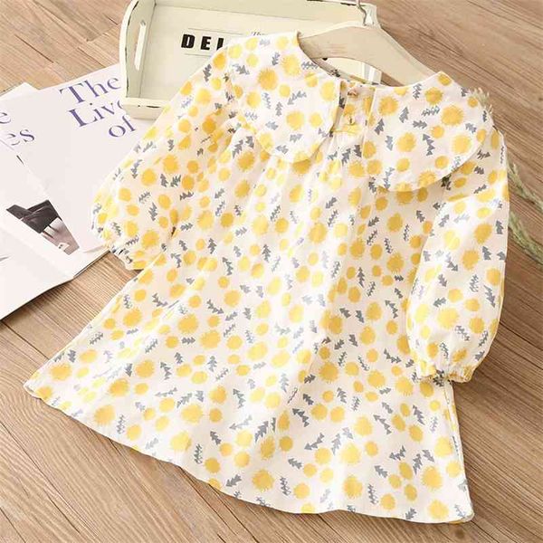

spring autumn new 2 3 4 6 8 10 years children's clothing peter pan collar long sleeve cotton dresses for kids baby girls 210414, Red;yellow
