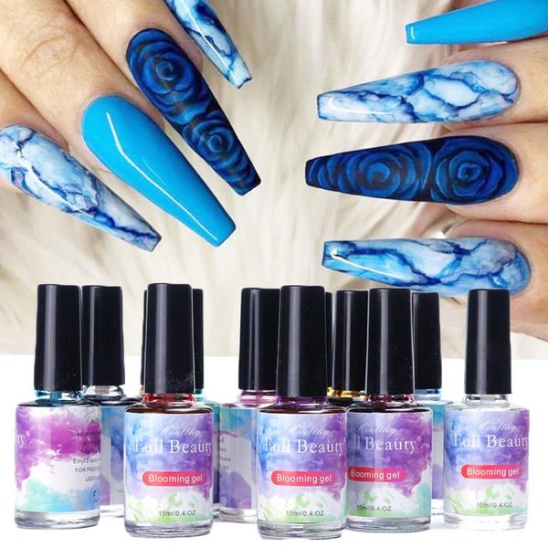 

nail gel 12 bottle watercolor ink polish blooming flower smoke effect smudge bubble varnish manicure decoration tools, Red;pink
