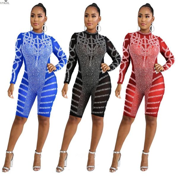 

women's jumpsuits & rompers women party drill mesh perspective bandage bodycon night romper outfits winter jumpsuit, Black;white
