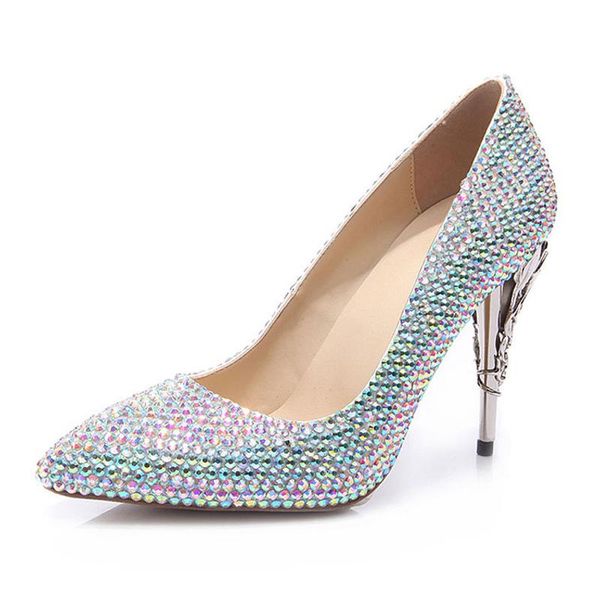 

custom made ab crystal wedding banquet shoes pointed toe fashion show performance high heels 4 inches bride dress size 9, Black