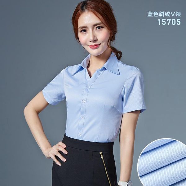 

working women's shirt professional short sleeve slim cotton overalls blue twill business commuting ol men's casual shirts, White;black