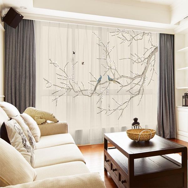 

curtain & drapes custom chiffon sheer window drape for nursery kids children living room plum bossom birds khaki gray brown pink blue