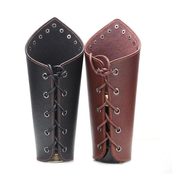 

wrist support leather arm guards medieval knight bracer wristband role playing accessory for halloween christmas forearm gear protection, Black;red