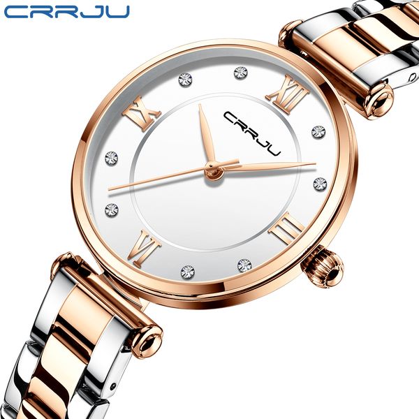 

women watch crrju fashion luxury blue watch for women casual waterproof quartz ladies stainless steel watch relogio femininog, Slivery;brown