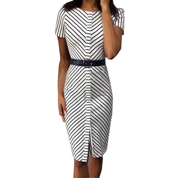 

maternity dresses vintage dress women stripe pritn o-neck midi short sleeve bodycon femme robe 2021 vestido de mujer#40, White