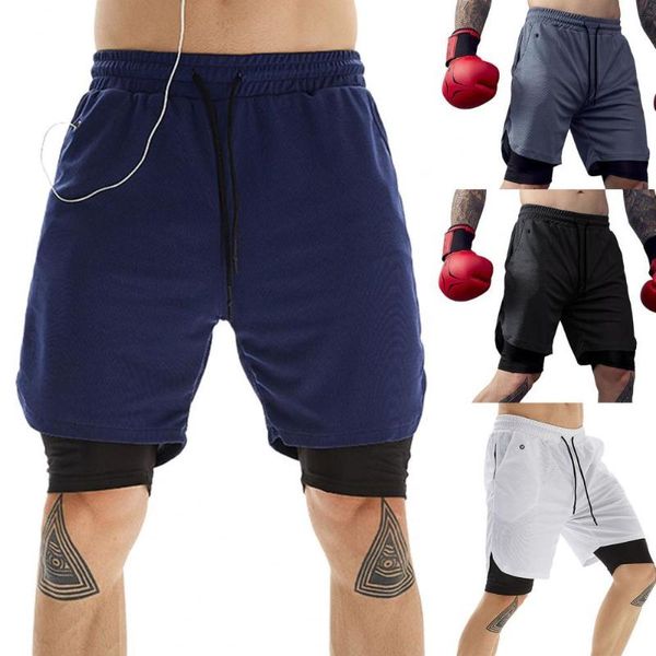 

men's shorts mens running fitness gym training sports quick dry workout sport jogging double deck summer male sweatpants, White;black