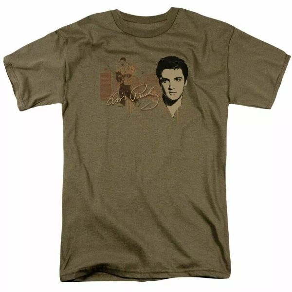 

Elvis Presley At The Gates T Shirt Mens Licensed King Tee Safari Green, White;black