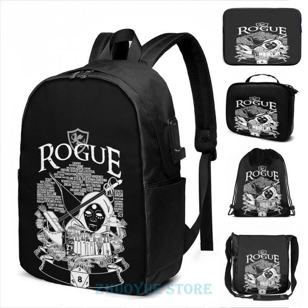 

backpack graphic print rpg class series rogue - white version usb charge men school bags women bag travel laptop