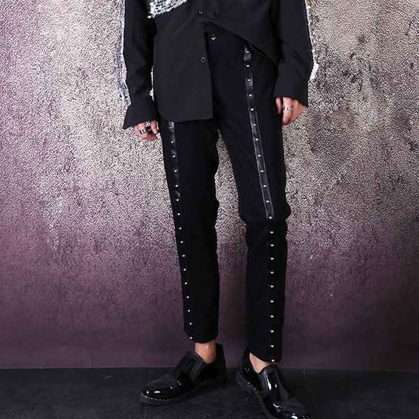 

men's pants fashion rivet pencil trousers night club singer stage clothing men streetwear hip hop punk gothic casual black harem male