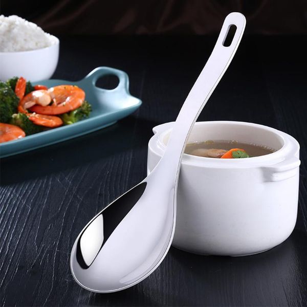 

spoons kitchen serving spoon soup dessert smooth long handle practical lightweight home stainless steel coffee scoop polish rice