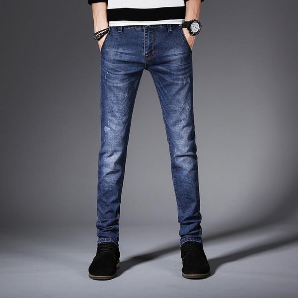 

men's jeans 2021 cotton stretch skinny fashion casual slim black and white comfortable jeans., Blue