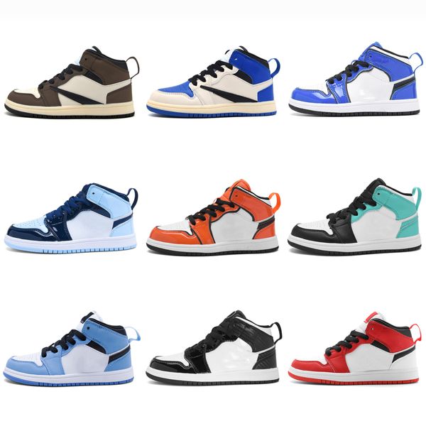 

children basketball shoes 1 military blue 1s boy girl kids rust shadow sneakers bred patent trainers size eur 26-35, Black