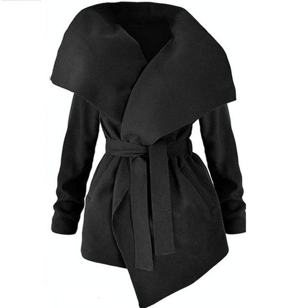 

women's woolen coat windbreaker loose coats waistband medium length long sleeve slim fit solid color fashion casual jackets trench, Tan;black