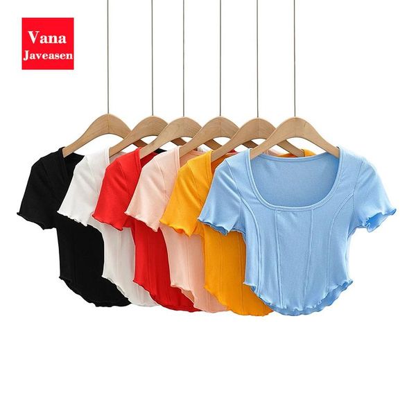 

women's t-shirt irregular slim women ruffle patchwork tees cropped femme harajuku skinny crop round neck t shirt summer, White