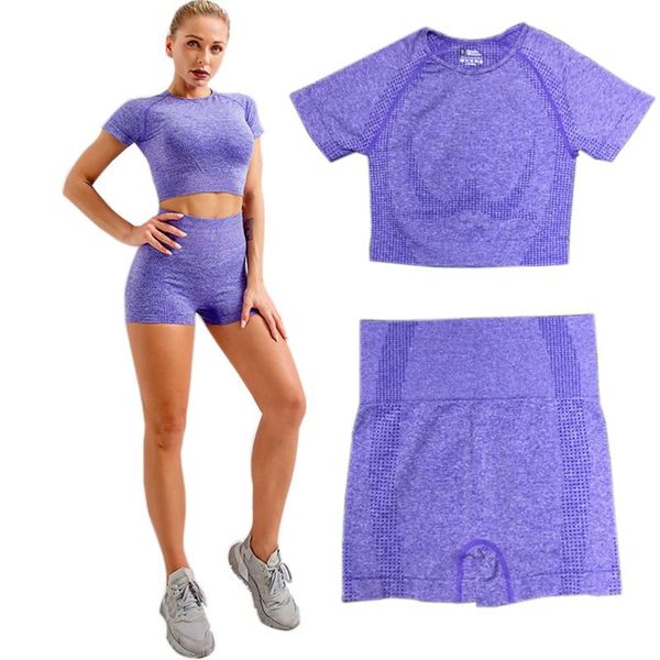 

yoga outfit 2pcs polka dot set sports wear women gym fitness clothing booty leggings shorts sport short sleeve suit 2021