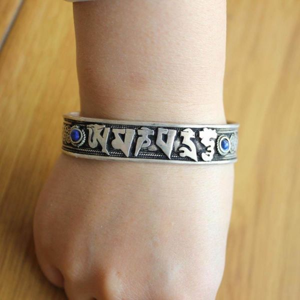 

bangle br472 vintage jewelry tibetan silver om mani padme hum mantras 14mm open back cuff adjustable bracelet, Black