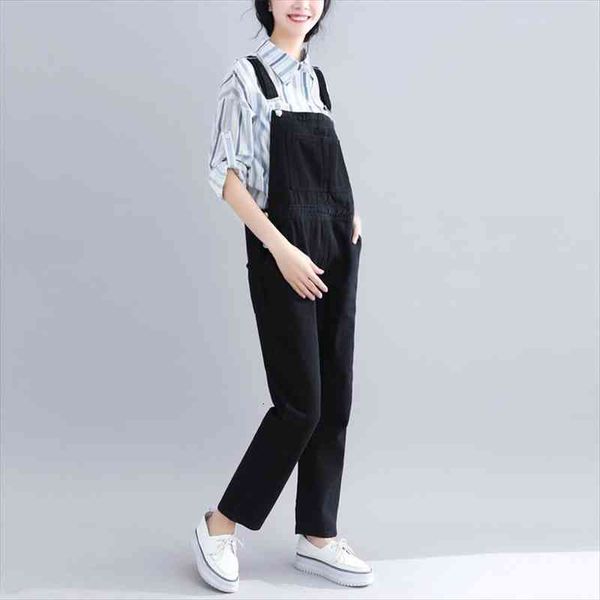

spring rompers women jumpsuit large size loose rompers vintage bib pants jumpsuits women denim overalls salopette femme en jean, Black;white