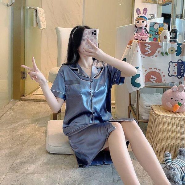 

summer silk satin nightshirt female pyjamas solid color sleepwear ladies nightdress casual nightwear women soft dress gown women's, Black;red