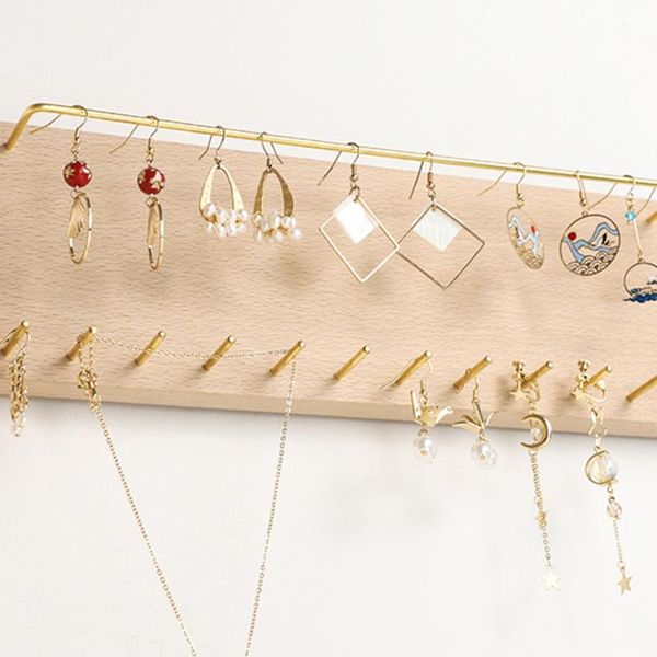 

jewelry pouches, bags household display shelf wall mounted organizer holder wooden rack hanger earring bracelet stand, Pink;blue