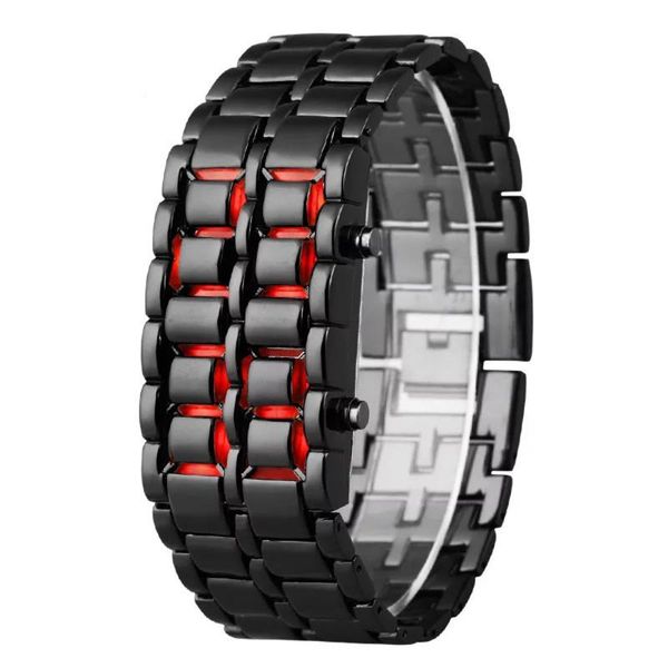 Relógios de pulso LED relógios digitais ferro samurais plástico pulseira lava relógio hora homens relógio luminoso automático à prova d'água mecânico221p