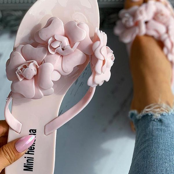 

flower slippers women 2021 flat flip flops jelly sandals summer shoes clip toe woman low heel roman ladies, Black