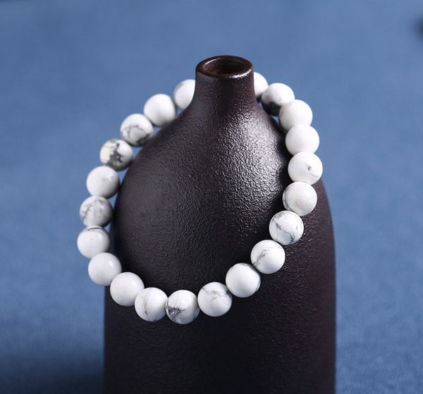 10mm Mat Beyaz Howlite Bilezik Taş Bilezikler, Turkuaz Yuvarlak Boncuklar, Elastik