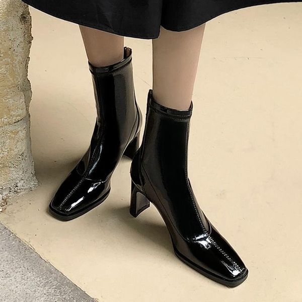 

boots elegant women ankle fashion genuine leather high heels black side zipper wedding working shoes woman autumn winter