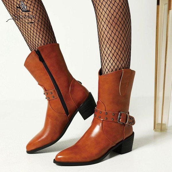 

boots sgesvier 2021 women ankle fashion pointed toe square heel ladies short pu leather buckle side zipper women's, Black
