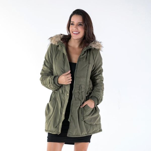 

women's trench coats amazon foreign trade selling army green thickened slim-fit plus cotton fur collar winter coat quilted cloth women, Tan;black