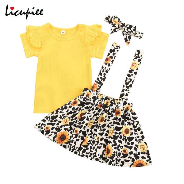 

1-5 years girl's clothing set, flower print short sleeve t-shirt and suspender skirt headwear 3pcs suit for birthday party sets, White