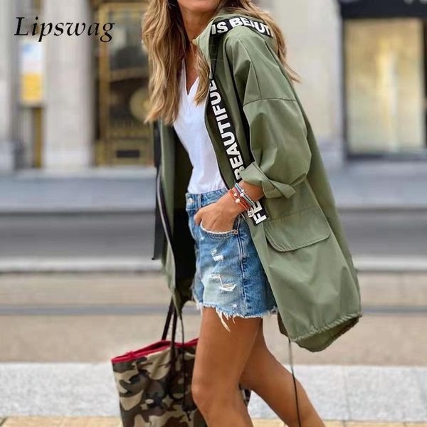 

women's trench coats fashion female zip-up outerwear street clothing patchwork women long sleeve hooded autumn winter casual loose jack, Tan;black