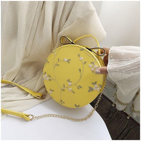

sweet lace round handbags 2021 pu leather women crossbody bags female fashion small fresh flower chain shoulder bag evening