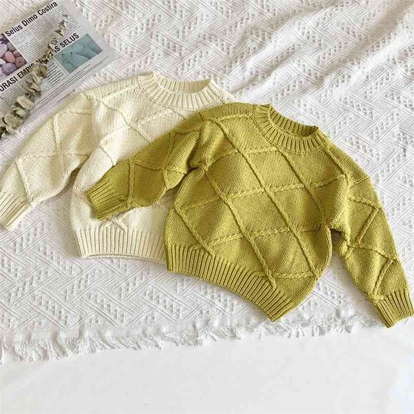 

autumn winter kids boys girls long sleeve knit diamond-type lattice sweater baby pullover sweaters 210521, Blue