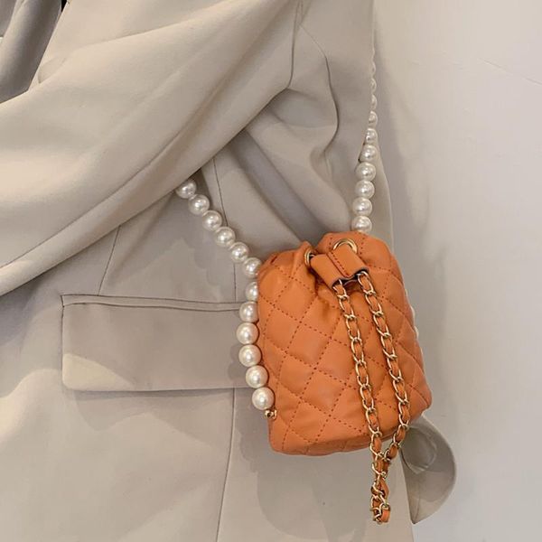 

evening bags fashion women shoulder 2021 summer small fragrance rhombic pearl chain bucket bag mini one-shoulder diagonal fairy