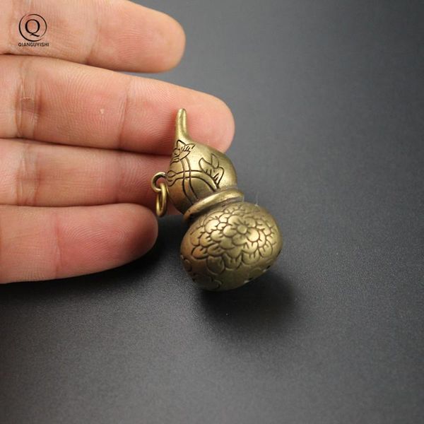

keychains pure brass hollow gourd handmade key chain pendants car lucky safety necklace hanging charms couple gifts men keyring holder, Silver