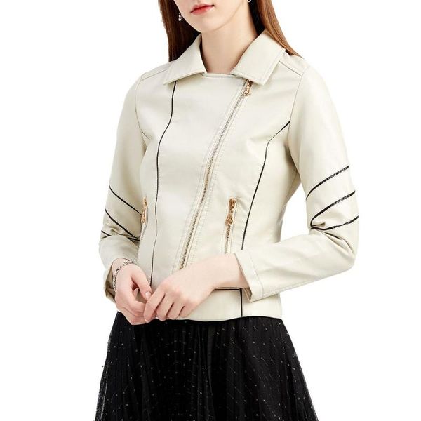

women's leather & faux 2021 spring autumn fashion jackets women pu motorcycle zippers short style slim fit coat outerwears, Black