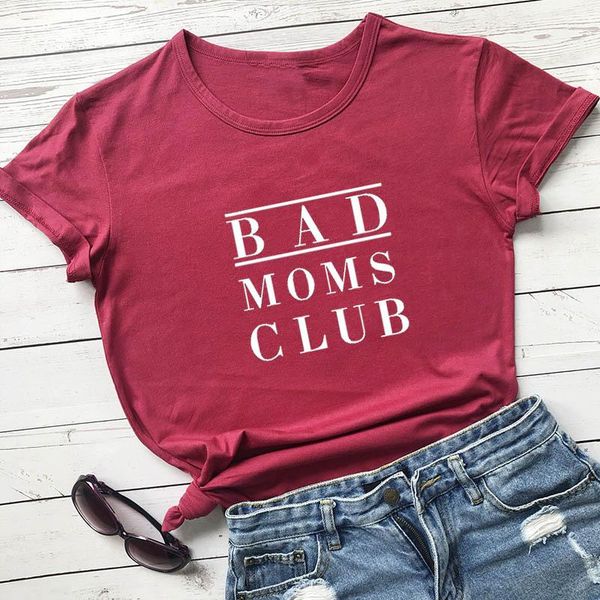 

women's t-shirt 100% cotton t shirt bad mom club letter print women short sleeve o neck loose tshirt summer causal tee, White