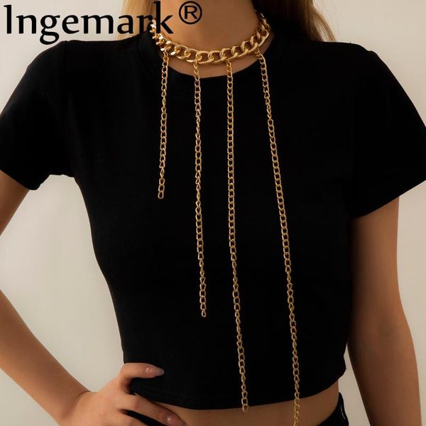 

chains punk aluminum chain necklace chokers bohemian fashion geometric long tassel link pendant necklaces for men women femme jewelry, Silver