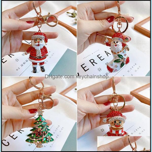 

keychains fashion aessories christmas cute fl rhinestone cartoon snowman crystal keychain key chain ring holder pendant bag santa cla, Silver