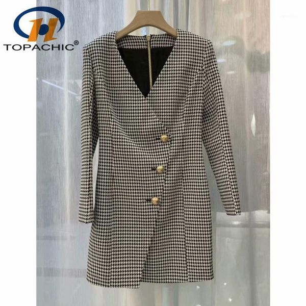 

casual dresses 10.29 fashion women temperament v-neck vintage houndstooth slim asymmetrical plaid dress, Black;gray